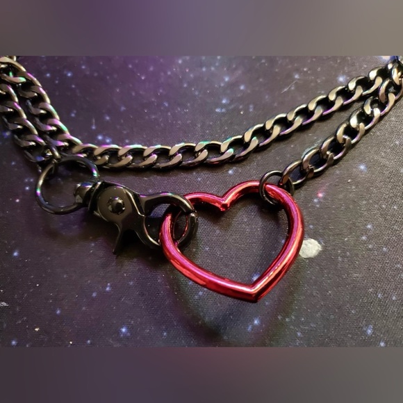 NWT Sacina Gothic Red Heart Black Chain Necklace Gothic Emo Punk Adjustable - Picture 4 of 12
